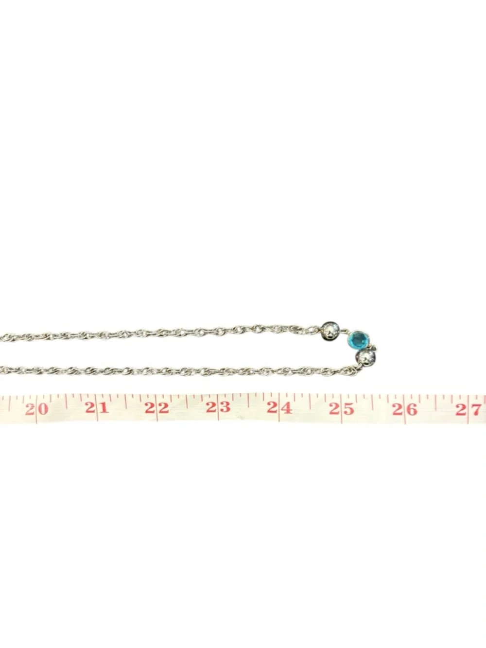 Silver Tone Long Necklace Round‎ Turquoise Crystals 25” Continuous Long Chain